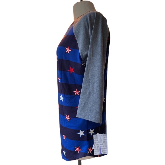 LuLaRoe Randy Raglan T-Shirt July 4th Stars and Stripes Blue/Red/White/Grey - Picture 3 of 7